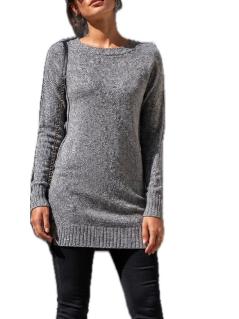 Calvin Klein Jeans Women's S Gray Solid Knit Ribbed Crew Neck Sweater Dress
